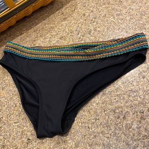 Skye Black Bikini Bottom With Colors Along Waist Band Large
